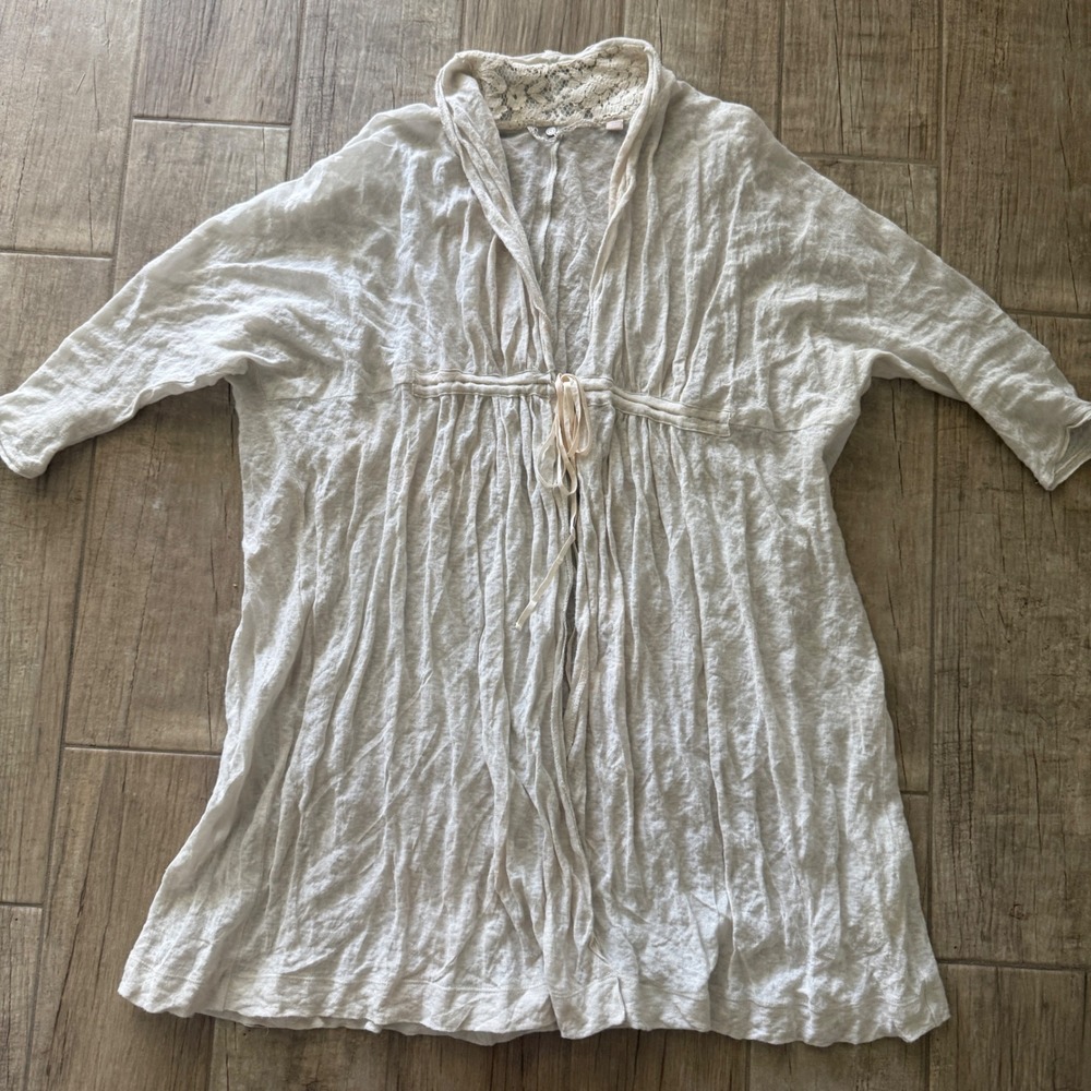 Knitted & Knotted Anthropologie White Lace Collar Empire Tie Cardigan‎ Small